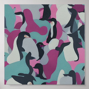 Abstract muted tones penguins poster