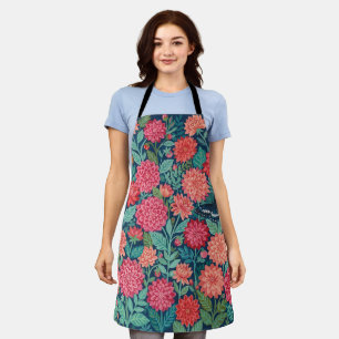 Abstract Naive Dahlias Butterflies Garden Apron