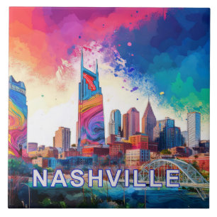Abstract Nashville Skyline Art Modern Cityscape Tile