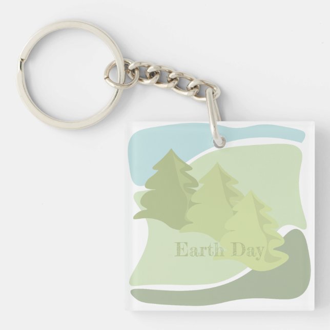 Abstract natural landscape with fir trees and sky key ring (Front)