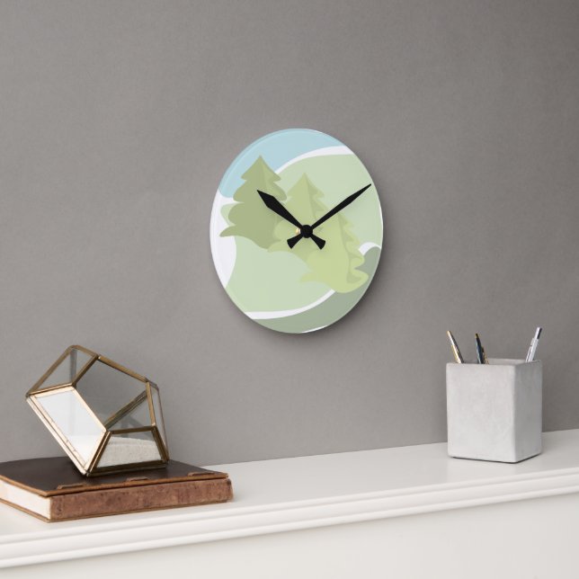 Abstract natural landscape with fir trees and sky round clock (Office)