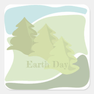 Abstract natural landscape with fir trees and sky square sticker