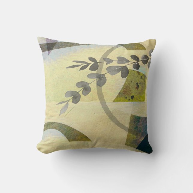  abstract nature art with leaves in moss green   cushion (Front)
