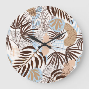 Abstract Nature Exotic Plants Pattern Large Clock