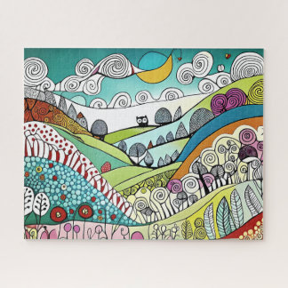 Abstract Nature Line Art Doodle of the Countryside Jigsaw Puzzle