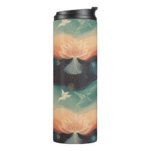 Abstract Nature: Minimalist Lotus & Bird Design Thermal Tumbler