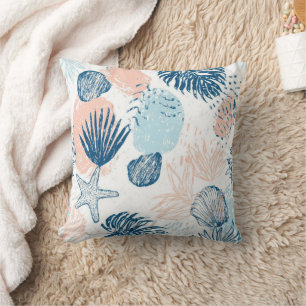 Abstract Nautical Beach Blue Peach Distressed (1) Cushion