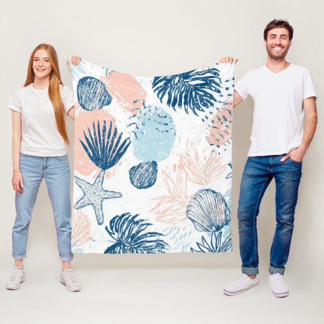 Abstract Nautical Beach Blue Peach Distressed (1) Fleece Blanket (In Situ)