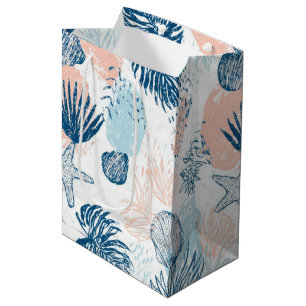 Abstract Nautical Beach Blue Peach Distressed (2) Medium Gift Bag