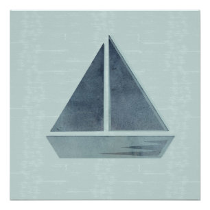 Abstract Nautical Sail Boat Mint Green Poster