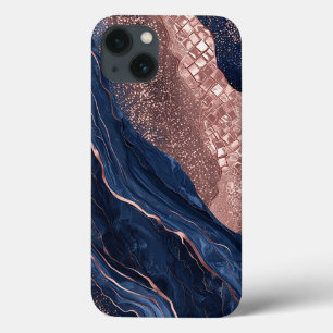 Abstract Navy and Rose Gold Marbled Design iPhone 13 Case