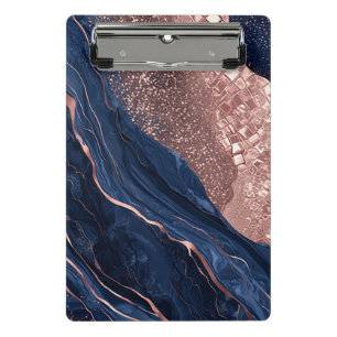 Abstract Navy and Rose Gold Marbled Design Mini Clipboard