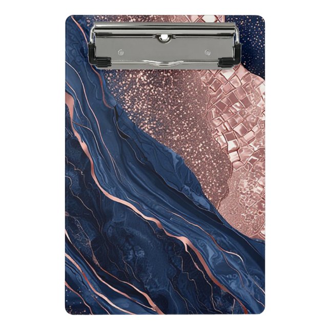 Abstract Navy and Rose Gold Marbled Design Mini Clipboard (Front)