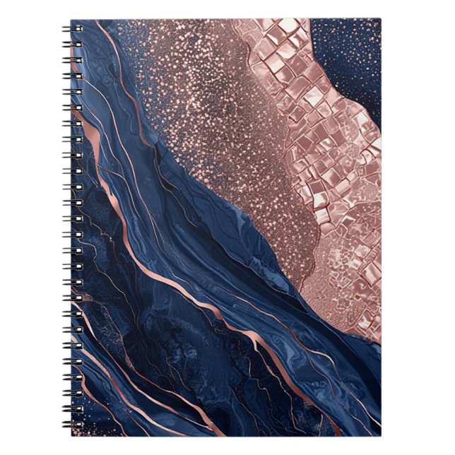 Abstract Navy and Rose Gold Marbled Design Notebook (Front)