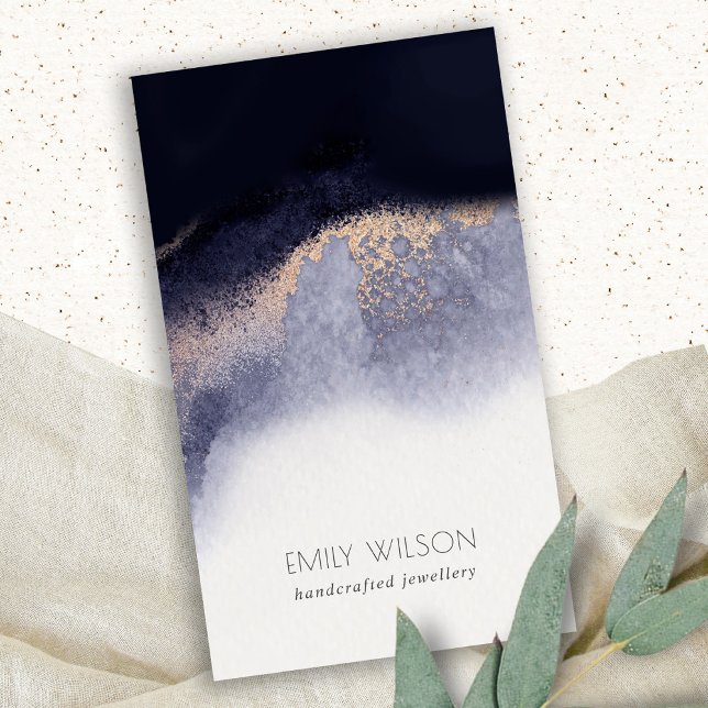 Abstract Navy Black Gold Foil Watercolor Wash Business Card (Creator Uploaded)