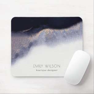 Abstract Navy Black Gold Foil Watercolor Wash Mouse Mat