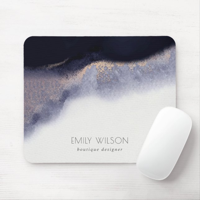 Abstract Navy Black Gold Foil Watercolor Wash Mouse Mat (With Mouse)