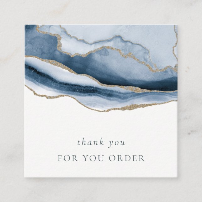 Abstract Navy Blue Agate Thank You For Your Order Square Business Card (Front)