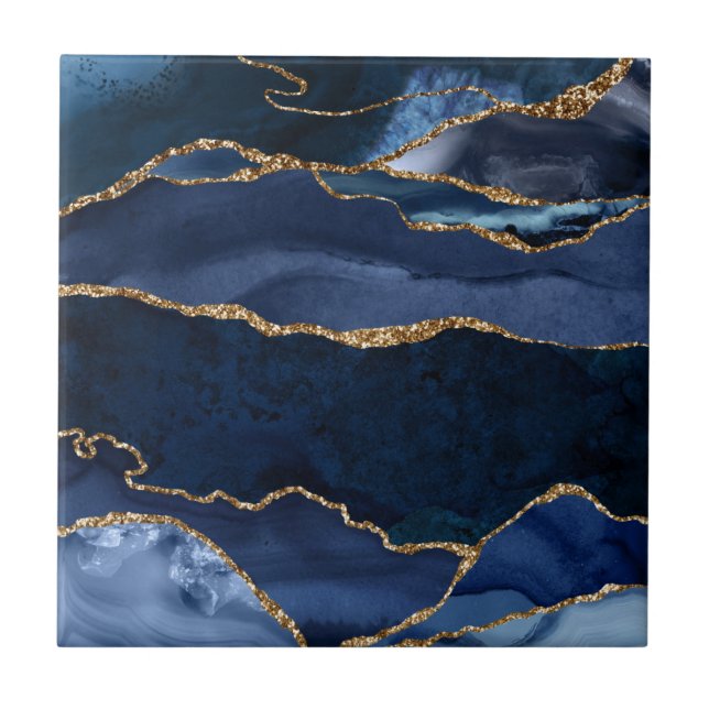 Abstract Navy Blue Agate Watercolor Tile (Front)