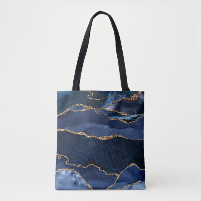 Abstract Navy Blue Agate Watercolor Tote Bag (Front)