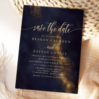 Abstract Navy Blue And Gold Modern Save The Date