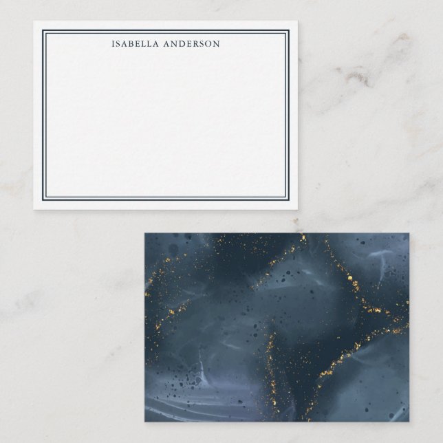 Abstract Navy Blue Gold Glitter Personalised Card (Front/Back)