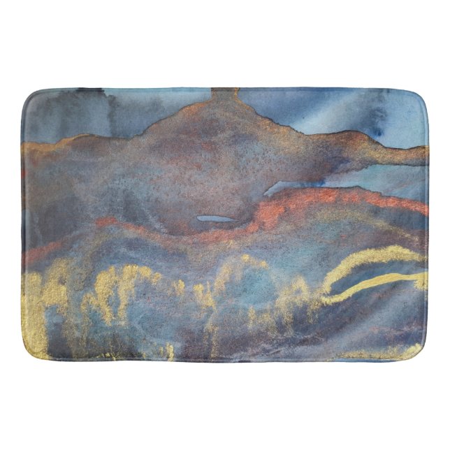  Abstract Navy Blue Gold Watercolor Elegant Modern Bath Mat (Front)