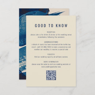 Abstract Navy Blue Ink Painting QR Code Wedding Enclosure Card