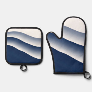 Abstract Navy Blue Ocean Waves Oven Mitt & Pot Holder Set