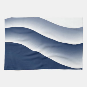 Abstract Navy Blue Ocean Waves Tea Towel