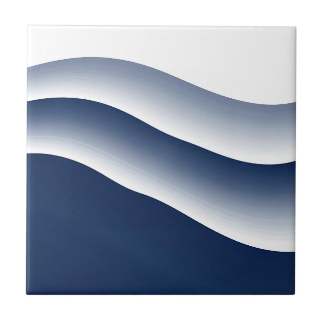 Abstract Navy Blue Ocean Waves Tile (Front)