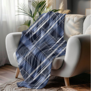 Abstract Navy Blue Plaid Chequered Pattern Fleece Blanket