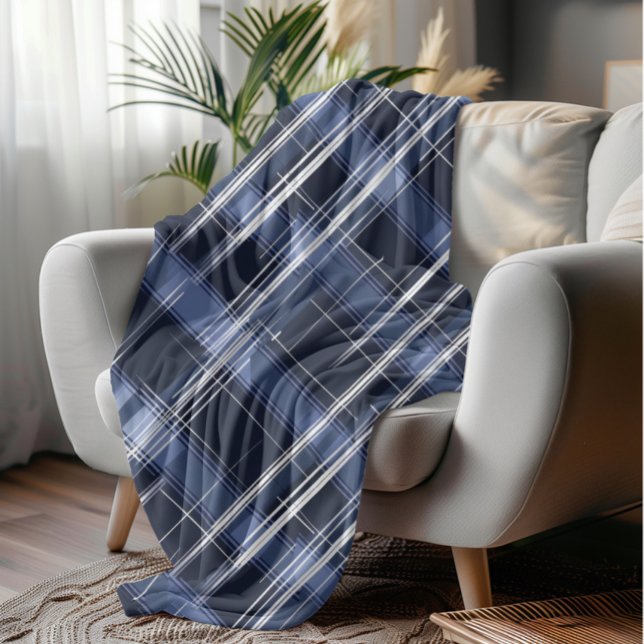 Abstract Navy Blue Plaid Chequered Pattern  Fleece Blanket (Creator Uploaded)
