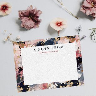 Abstract Navy & Blush Painted Floral Personalised Card