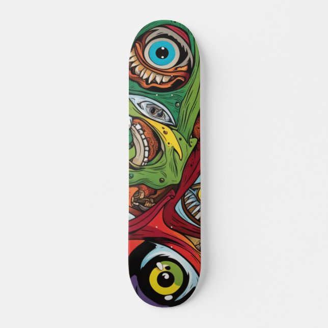 Abstract Navy Brown Illustration Skateboard (Front)