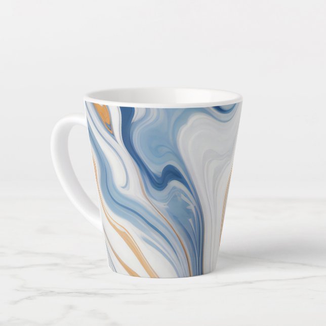 Abstract Navy Marble Design Latte Mug (Left Angle)