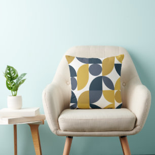 Abstract Navy Mustard Geometric Pattern Cushion