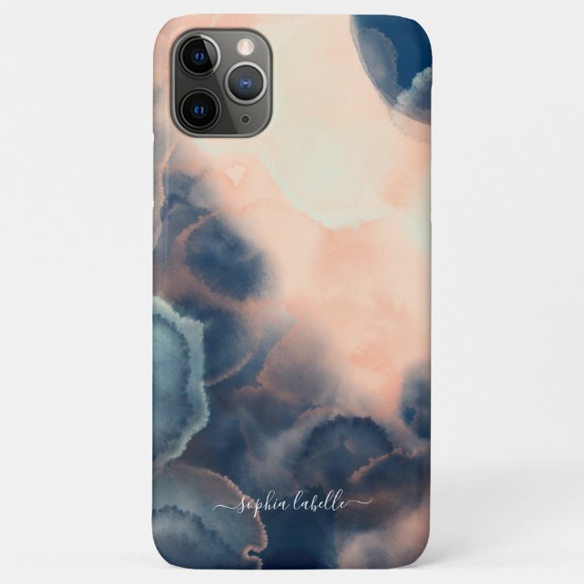Abstract Navy, Pink & Mint Watercolor Agate Name Case-Mate iPhone Case (Back)