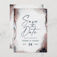 Abstract Navy & Rose Gold Wedding Save The Date