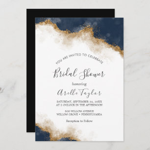 Abstract Navy Watercolor Bridal Shower Invitation