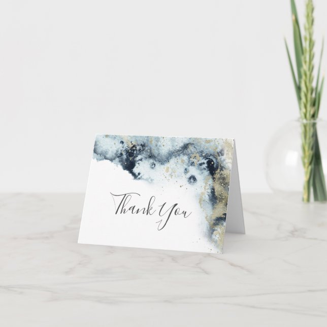 Abstract Navy Watercolor Thank You Card (Front)