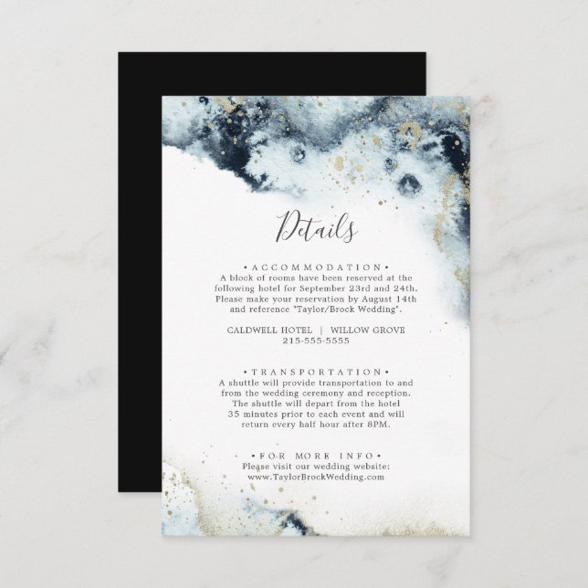 Abstract Navy Watercolor Wedding Details Enclosure Card (Front/Back)