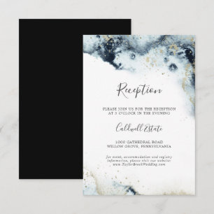 Abstract Navy Watercolor Wedding Reception Enclosure Card