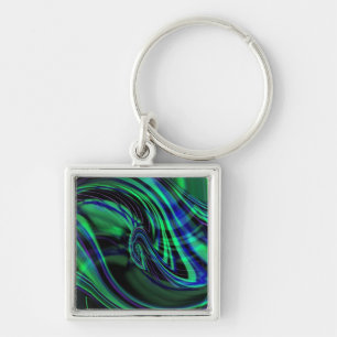Abstract Neon Aqua N Blue Waves Key Ring