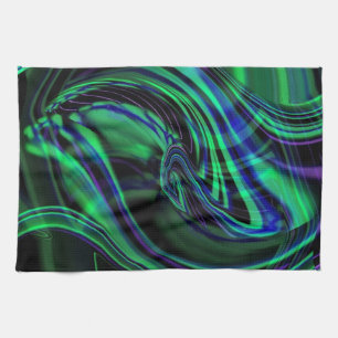 Abstract Neon Aqua N Blue Waves Tea Towel