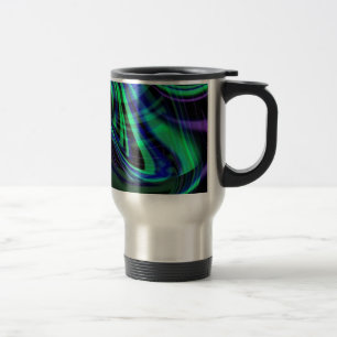 Abstract Neon Aqua N Blue Waves Travel Mug