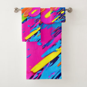 Abstract Neon Brushstrokes Splash Art Bath Towel Set