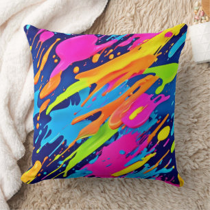 Abstract Neon Brushstrokes Splash Art Cushion