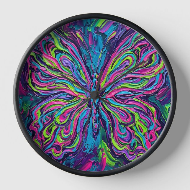 Abstract Neon Butterfly Pattern Art Clocks (Front)