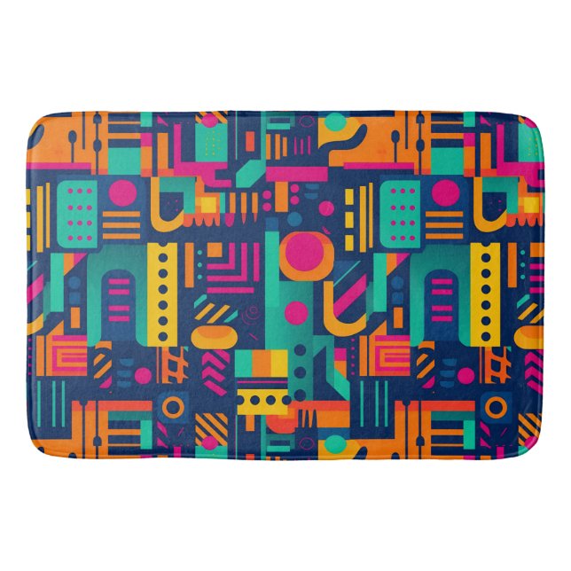 Abstract neon colours and geometric bohemian shape bath mat (Front)